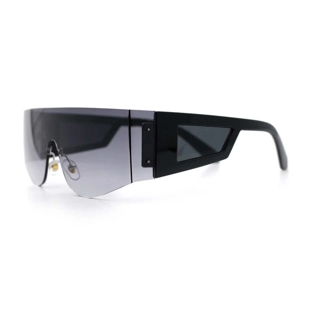 Mens Futuristic Rimless Shield Sunglasses Black Smoke Gradient‎ Cyberpunk Visor